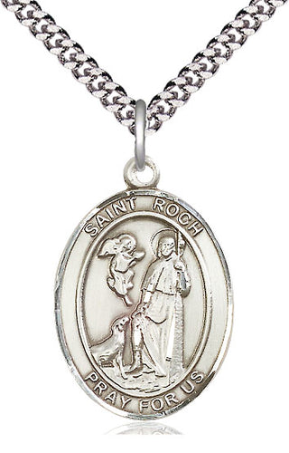 Sterling Silver Saint Roch Medal Catholic Jewelry Engraved Catholic Saint Jewelry