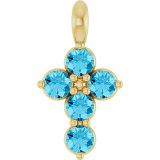 14K Yellow Natural Aquamarine Cross Pendant