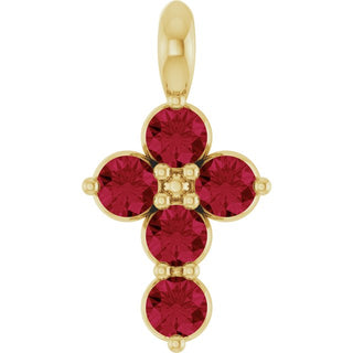 14K Yellow Natural Ruby Cross Pendant