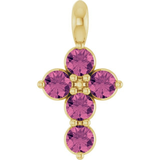 14K Yellow Natural Pink Tourmaline Cross Pendant