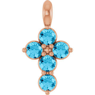 14K Rose Natural Aquamarine Cross Pendant