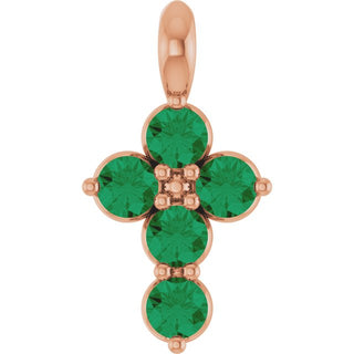 14K Rose Lab-Grown Emerald Cross Pendant