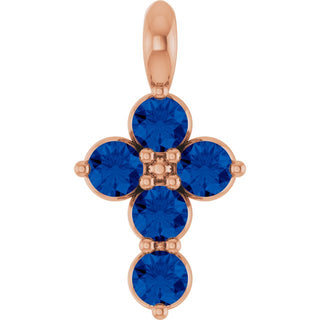 14K Rose Lab-Grown Blue Sapphire Cross Pendant