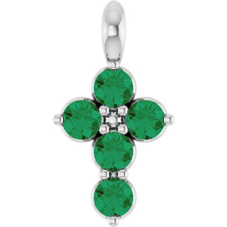 Sterling Silver Lab-Grown Emerald Cross Pendant