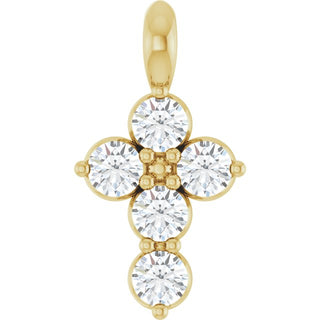 14K Yellow Natural White Sapphire Cross Pendant