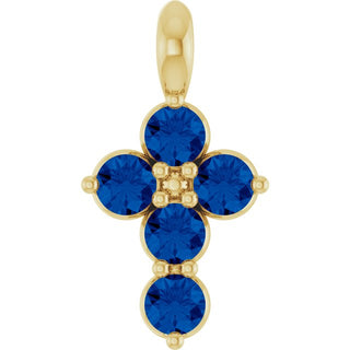 14K Yellow Natural Blue Sapphire Cross Pendant
