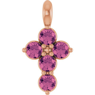 14K Rose Natural Pink Tourmaline Cross Pendant