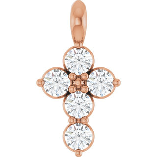 14K Rose Natural White Sapphire Cross Pendant