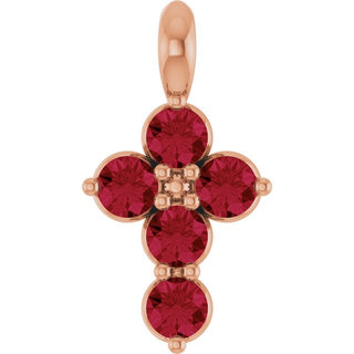 14K Rose Natural Ruby Cross Pendant