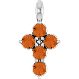 14K White Natural Citrine Cross Pendant