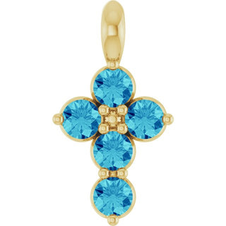 14K Yellow Natural Blue Zircon Cross Pendant