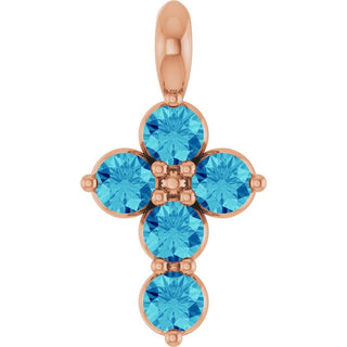 14K Rose Natural Blue Zircon Cross Pendant