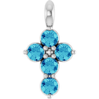 Platinum Natural Blue Zircon Cross Pendant