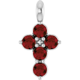 14K White Natural Mozambique Garnet Cross Pendant