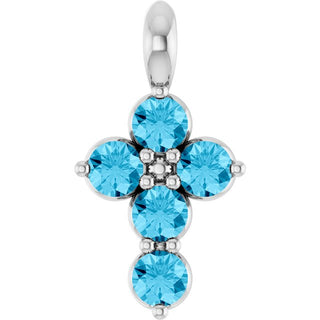 Sterling Silver Natural Aquamarine Cross Pendant