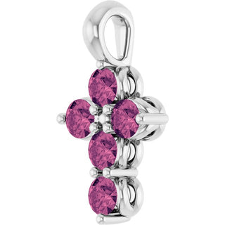 14K White Natural Pink Tourmaline Cross Pendant