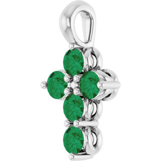 14K White Natural Emerald Cross Pendant