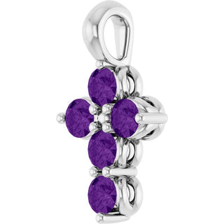 14K White Natural Amethyst Cross Pendant