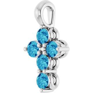 Platinum Natural Blue Zircon Cross Pendant