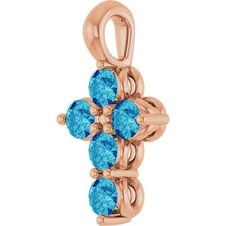 14K Rose Natural Blue Zircon Cross Pendant