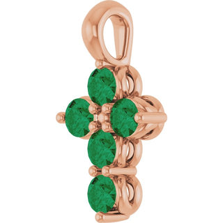 14K Rose Natural Emerald Cross Pendant