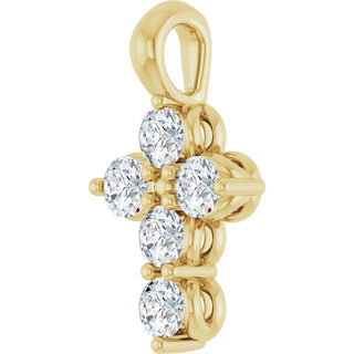 14K Yellow Natural White Sapphire Cross Pendant