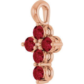 14K Rose Lab-Grown Ruby Cross Pendant