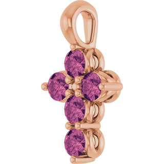 14K Rose Natural Pink Tourmaline Cross Pendant