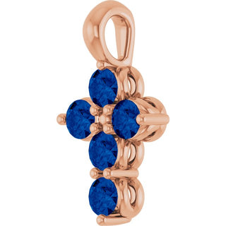 14K Rose Natural Blue Sapphire Cross Pendant