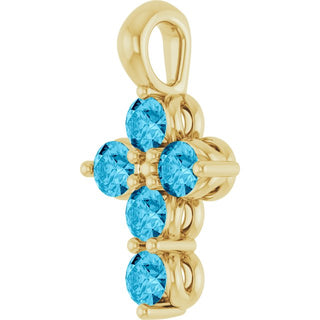 14K Yellow Natural Aquamarine Cross Pendant
