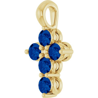 14K Yellow Natural Blue Sapphire Cross Pendant