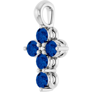 Sterling Silver Lab-Grown Blue Sapphire Cross Pendant