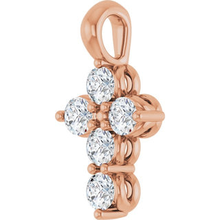 14K Rose Natural White Sapphire Cross Pendant