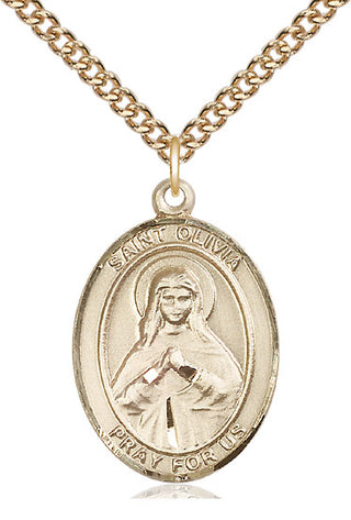 14kt Gold Saint Olivia Medal Engraved Catholic Saint Jewelry