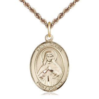 14kt Gold Saint Olivia Medal Engraved Catholic Saint Jewelry