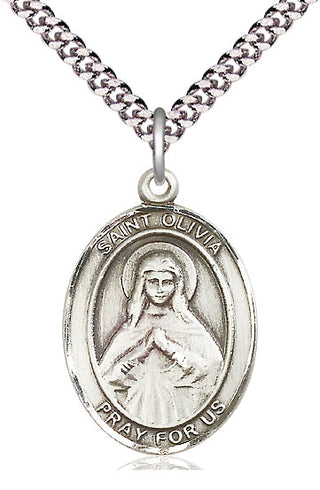 Pewter Saint Olivia Medal Catholic Jewelry Engraved Catholic Saint Jewelry