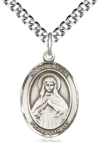 Pewter Saint Olivia Medal Catholic Jewelry Engraved Catholic Saint Jewelry
