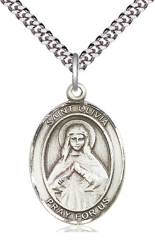 Pewter Saint Olivia Medal Catholic Jewelry Engraved Catholic Saint Jewelry