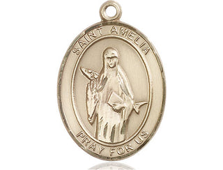 14kt Gold Filled Saint Amelia Medal Engraved Catholic Saint Jewelry