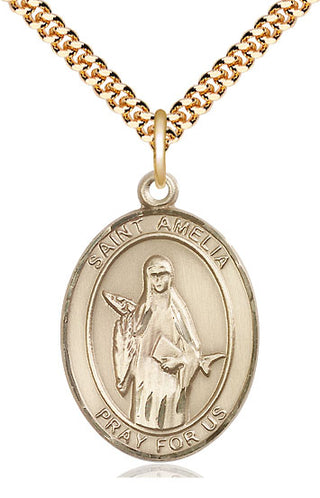 14kt Gold Filled Saint Amelia Medal Catholic Jewelry Engraved Catholic Saint Jewelry