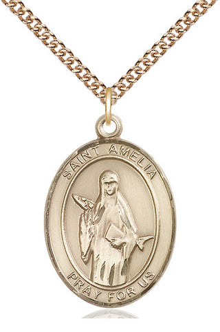 14kt Gold Filled Saint Amelia Medal Catholic Jewelry Engraved Catholic Saint Jewelry