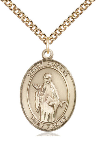 14kt Gold Filled Saint Amelia Medal Catholic Jewelry Engraved Catholic Saint Jewelry