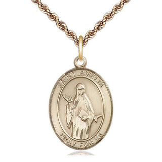 14kt Gold Filled Saint Amelia Medal Catholic Jewelry Engraved Catholic Saint Jewelry