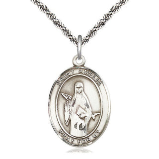 Sterling Silver Saint Amelia Medal Catholic Jewelry Engraved Catholic Saint Jewelry