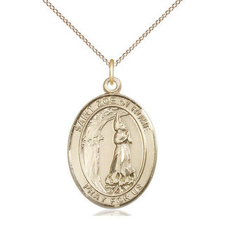 14kt Gold Filled Saint Zoe of Rome Medal Catholic Jewelry Engraved Catholic Saint Jewelry