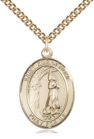 14kt Gold Filled Saint Zoe of Rome Medal Catholic Jewelry Engraved Catholic Saint Jewelry