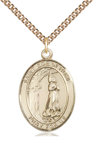 14kt Gold Saint Zoe of Rome Medal Engraved Catholic Saint Jewelry