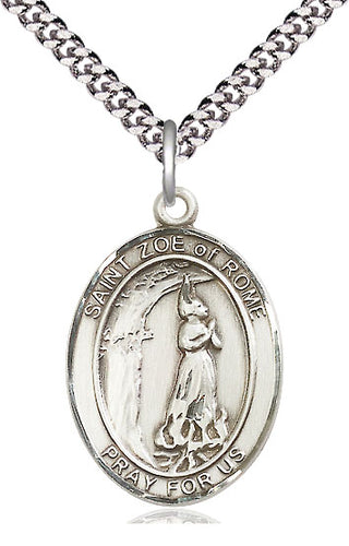 Sterling Silver Saint Zoe of Rome Medal Catholic Jewelry Engraved Catholic Saint Jewelry