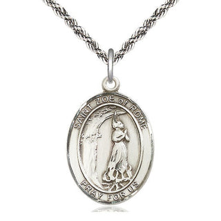 Sterling Silver Saint Zoe of Rome Medal Catholic Jewelry Engraved Catholic Saint Jewelry