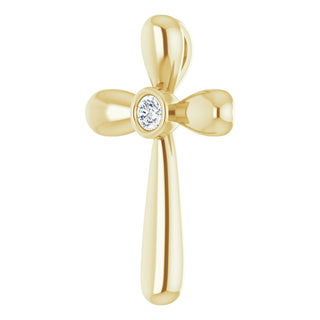 14K Yellow .10 CT Natural Diamond Cross Pendant  